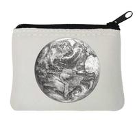 Porte-monnaie en néoprène illustré à la main Motif globe terrestre 10 x 11 cm Blanc