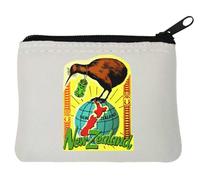 Porte-monnaie en néoprène style rétro néo-zélandais Kiwi Carte du monde Blanc 10 x 11 cm