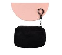 Porte-monnaie en peluche solide pour femme - Joli portefeuille pour carte d'identité - Porte-clés minimaliste pour femme, Noir , 2 pièces