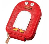 Porte-monnaie en PU pour Carte de Crédit et Pingouins Mignons, porte Carte Bancaire Femme, Porte Carte de Crédit de Pingouin de Dessin Animé Créatif, Porte Cartes de Crédit Fermeture Eclair (Rouge)