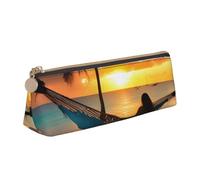 Porte-monnaie en PVC imprimé sur la plage en noix de coco et coucher de soleil - Trousse de maquillage - Trousse à crayons avec fermeture éclair - Pour homme et femme - Blanc - Taille unique, Blanc