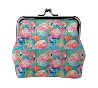 Porte-Monnaie en Similicuir à Motif de Feuilles de Palmier Flamant Rose, avec Fermoir Baiser, Portefeuille Fonctionnel à Double Fermoir, Cadeau Original pour Un Anniversaire