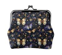 Porte-Monnaie en Similicuir avec Fermoir Baiser, Motif Papillon et Champignon, pour Femme. Portefeuille Fonctionnel à Double Fermoir. Idée Cadeau Originale pour Un Anniversaire.