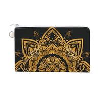 Porte-monnaie en toile avec carte de tarot mystique soleil et lune pour femme - Petit portefeuille fin avec fermeture éclair et porte-clés - Joli sac à monnaie - Petite pochette à fermeture éclair, Or
