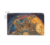 Porte-monnaie en toile avec carte de tarot mystique soleil et lune pour femme - Petit portefeuille fin avec fermeture éclair et porte-clés - Joli sac à monnaie - Petite pochette à fermeture éclair