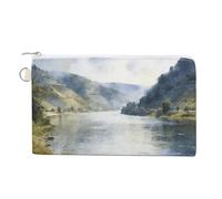 Porte-monnaie en toile avec fermeture éclair, style tendance, avec des eaux claires entourant les montagnes verdoyantes. Petite trousse de maquillage, pochette à monnaie portable, porte-monnaie.
