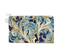 Porte-monnaie en toile avec imprimé africain - Petit portefeuille fin pour femme - Avec fermeture éclair - Porte-clés mignon - Petite pochette à fermeture éclair, Élégant bleu or florentine, taille