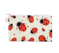 Porte-monnaie en toile avec joli motif fleurs blanches et bleues pour femme - Portefeuille fin avec fermeture éclair - Porte-clés mignon - Petite pochette zippée, Motif coccinelles infini moucheté