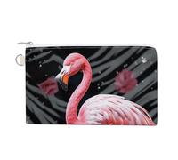 Porte-monnaie en toile avec motif de style vert, sac de rangement mignon avec fermeture éclair, flamant rose, taille unique, fleurs et animaux, flamant rose, Taille unique, Fleurs et animaux