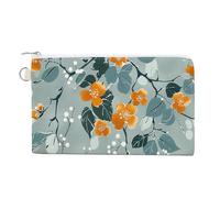 Porte-monnaie en toile avec motif fleur et feuille pour femme - Petit portefeuille fin avec fermeture éclair et porte-clés - Joli porte-monnaie - Petite pochette zippée, Petites fleurs d'oranger