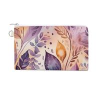 Porte-monnaie en toile avec motif fleur et feuille pour femme - Petit portefeuille fin avec fermeture éclair et porte-clés - Joli porte-monnaie - Petite pochette zippée, Motif fleurs et feuilles