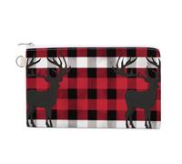 Porte-monnaie en toile avec motif fleur et feuille pour femme - Petit portefeuille fin avec fermeture éclair et porte-clés - Joli porte-monnaie - Petite pochette zippée, Buffalo Plaid Cerf, Taille