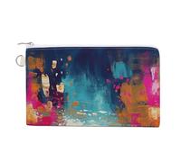 Porte-monnaie en toile avec motif fleur et feuille pour femme - Petit portefeuille fin avec fermeture éclair et porte-clés - Joli porte-monnaie - Petite pochette zippée, Peinture à l'huile abstraite
