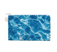 Porte-monnaie en toile avec motif fleur et feuille pour femme - Petit portefeuille fin avec fermeture éclair et porte-clés - Joli porte-monnaie - Petite pochette zippée, Ondulations d'eau bleues