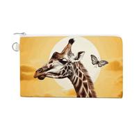 Porte-monnaie en toile avec motif oiseaux et abeilles de dessin animé pour femme - Petit portefeuille fin avec fermeture éclair et porte-clés - Petite pochette à fermeture éclair, Girafe et