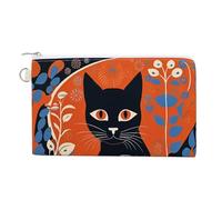 Porte-monnaie en toile avec motif oiseaux et abeilles de dessin animé pour femme - Petit portefeuille fin avec fermeture éclair et porte-clés - Petite pochette à fermeture éclair, Motif chat orange,