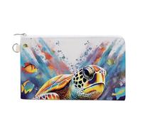 Porte-monnaie en toile avec motif paon - Petit sac de rangement avec fermeture éclair, Tortue de mer coloré_77697424, Taille unique, Fleurs et animaux