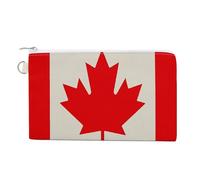 Porte-monnaie en toile de style campagnard français pour femme - Portefeuille fin avec fermeture éclair - Porte-clés mignon - Petite pochette à fermeture éclair, Motif drapeau du Canada rétro, Taille
