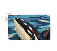 Porte-monnaie en toile de style campagnard français pour femme - Portefeuille fin avec fermeture éclair - Porte-clés mignon - Petite pochette à fermeture éclair, Imprimé orque, Taille unique, Motif :