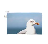 Porte-monnaie en toile noir et blanc avec clavier de piano pour femme - Portefeuille fin avec fermeture éclair et porte-clés - Petite pochette zippée, Mouette mignonne, Taille unique, Motif :