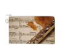 Porte-monnaie en toile - Petit portefeuille fin avec fermeture éclair et porte-clés - Motif renard endormi - Petite pochette zippée, Musique de flûte, Taille unique, Motif :