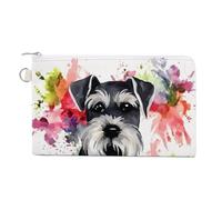 Porte-monnaie en toile Shih Tzu - Motif chien et fleurs - Petit portefeuille fin pour femme - Avec fermeture éclair - Porte-clés - Joli porte-monnaie - Petite pochette à fermeture éclair, Schnauzer
