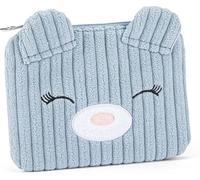 Porte-monnaie en velours officiel Mofu Mofu Bleu ourson, avec fermeture à glissière pratique, éléments 3D et broderie, patch logo sur le dos, 15 x 11 cm + porte-clés