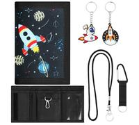 Porte Monnaie Enfant Garçon, Résistant à L'eau Espace Trifold Portefeuille Ado Garcon avec 2 Porte - Clés et 2 Lanières, Portable Modèle de Fusée Porte Monnaie Enfant pour Enfants, Garçons, Cadeaux