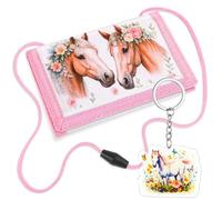 Porte Monnaie Enfant, Tri-Pli Portefeuille pour Enfant et Filles avec Porte-Clés, Porte Mon-naie Tour de Cou Fille, Porte-Monnaie, Regali di Compleanno per Ragazze (Cheval)