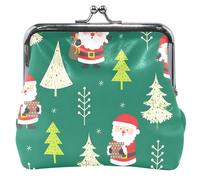 Porte-monnaie et pochettes en cuir à motif floral mignon avec verrou de baiser Happy Christmas Vert, Happy Christmas Vert, Classique