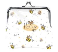 Porte-monnaie et pochettes en cuir blanc avec boucle mignonne et fermeture à baiser pour filles, Golden Bees Blanc, Classique.