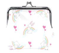 Porte-monnaie et pochettes en cuir blanc avec boucle mignonne et fermeture à baiser pour filles, Rainbow Bunny Blanc, OneSize
