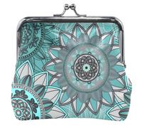 Porte-monnaie et pochettes en cuir bleu sarcelle avec boucle mignonne et serrure à baiser, porte-monnaie pour filles, Mandala Dream Sarcelle, OneSize