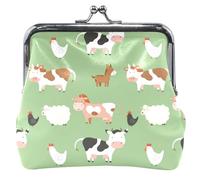 Porte-monnaie et pochettes en cuir personnalisé avec boucle mignonne et serrure à baiser pour filles - Motif animaux de la ferme - Vert, Animaux de la ferme Vaches Vert 1, Classique