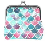 Porte-monnaie et pochettes personnalisées pour femme avec verrou de baiser, bleu turquoise, rose, écailles de poisson, porte-monnaie pour pièces de monnaie, Écailles de poisson bleu aqua rose