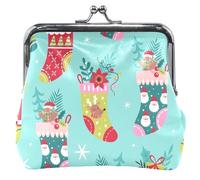 Porte-monnaie et pochettes personnalisés pour femme avec serrure à baiser Happy Christmas Vert, Joyeux Noël Vert (3), OneSize