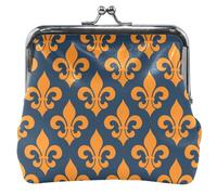 Porte-monnaie et pochettes personnalisés pour femme Fleur de lys Bleu marine Orange Kiss Lock, Fleur de Lis Bleu Marine Orange, OneSize