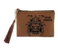 Porte monnaie et porte cles marron Taperso avec motif casque de samourai personnalisable Marron G