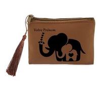 Porte monnaie et porte cles marron Taperso avec motif elephant et maman personnalisable Marron G