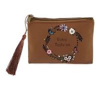 Porte monnaie et porte cles marron Taperso avec motif fleur et papillon personnalisable Marron G
