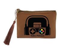 Porte monnaie et porte cles marron Taperso avec motif gamer personnalisable Marron G
