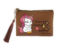 Porte monnaie et porte cles marron Taperso avec motif licorne je veux pas personnalisable Marron G