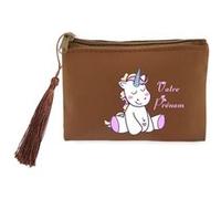 Porte monnaie et porte cles marron Taperso avec motif licorne mignonne personnalisable Marron G