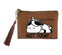 Porte monnaie et porte cles marron Taperso avec motif licorne paresseuseux personnalisable Marron G