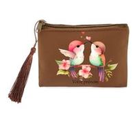 Porte monnaie et porte cles marron Taperso avec motif oiseau colibri avec des coeurs personnalisable Marron G