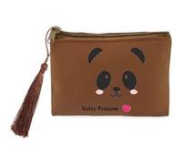Porte monnaie et porte cles marron Taperso avec motif panda et ballon personnalisable Marron G