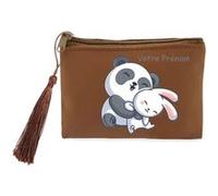 Porte monnaie et porte cles marron Taperso avec motif panda et lapin personnalisable Marron G