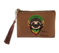 Porte monnaie et porte cles marron Taperso avec motif rasta paresseux personnalisable Marron G