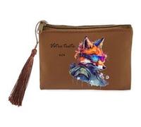 Porte monnaie et porte cles marron Taperso avec motif renard facon milititaire futuriste personnalisable Marron G