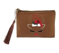 Porte monnaie et porte cles marron Taperso avec motif renne de noel personnalisable Marron G